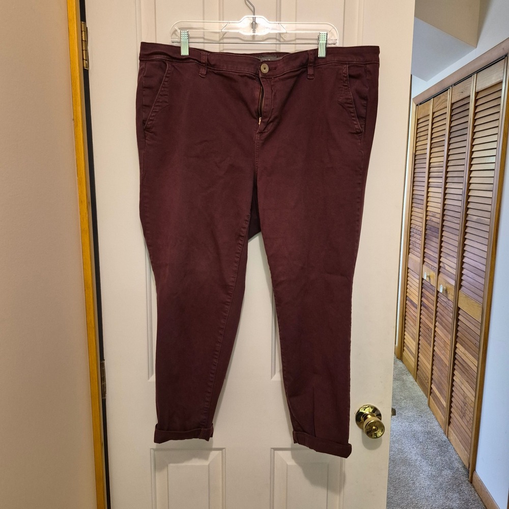 Torrid Womens Plus Size 20 Burgundy Cotton Stretch Skinny Chino Cuffed‎ Pants